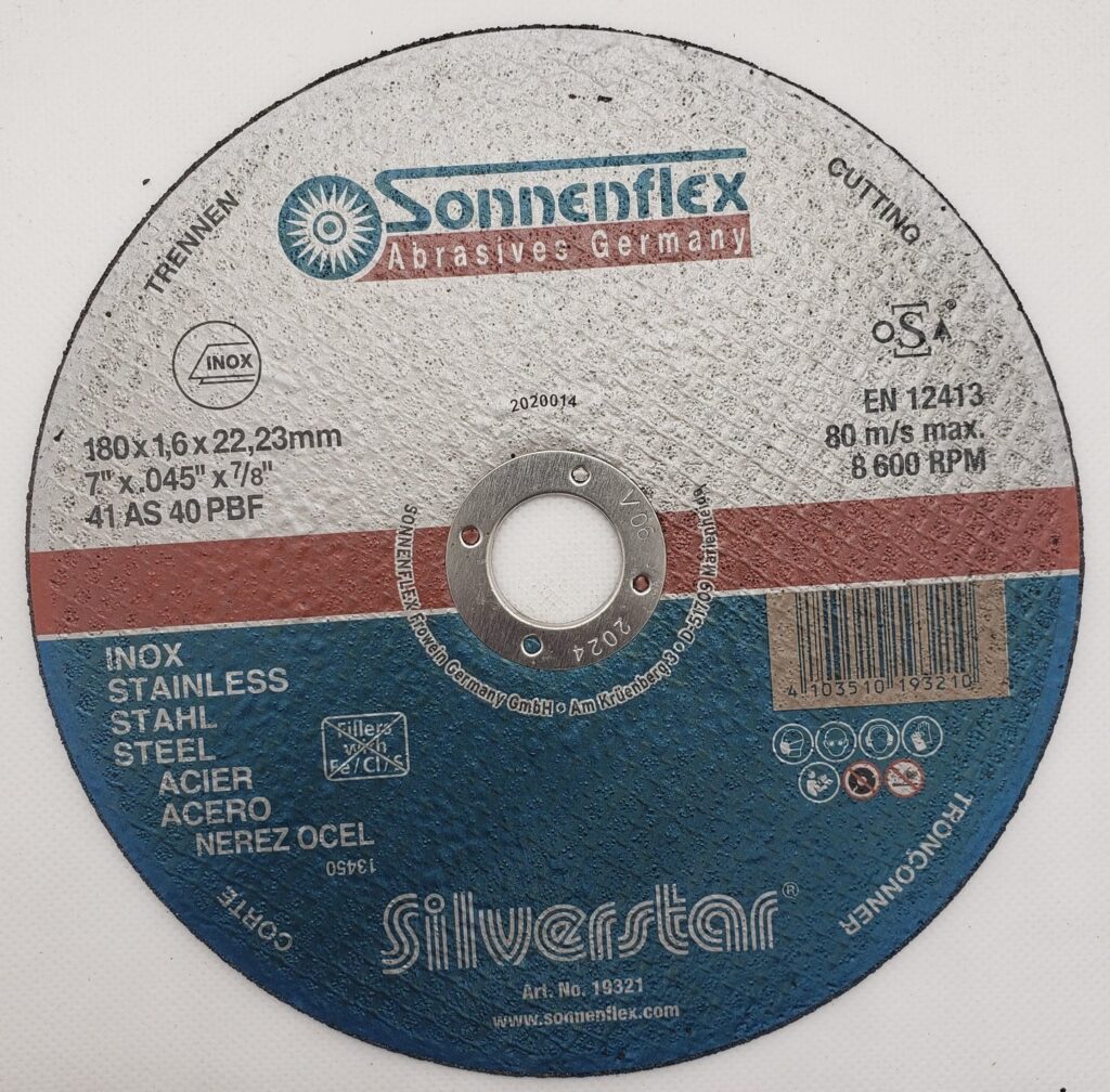 Cutting Disc 180x1.6x22mm=7 STAINLESS STEEL  GERMAN - SONNENFLEX